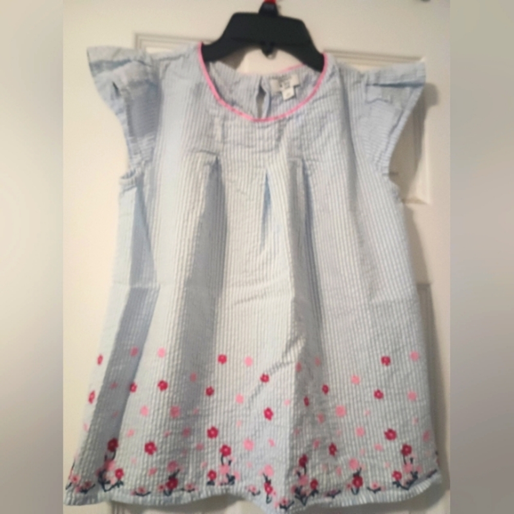 Crown & Ivy Striped Shirt with Pink Floral Accents